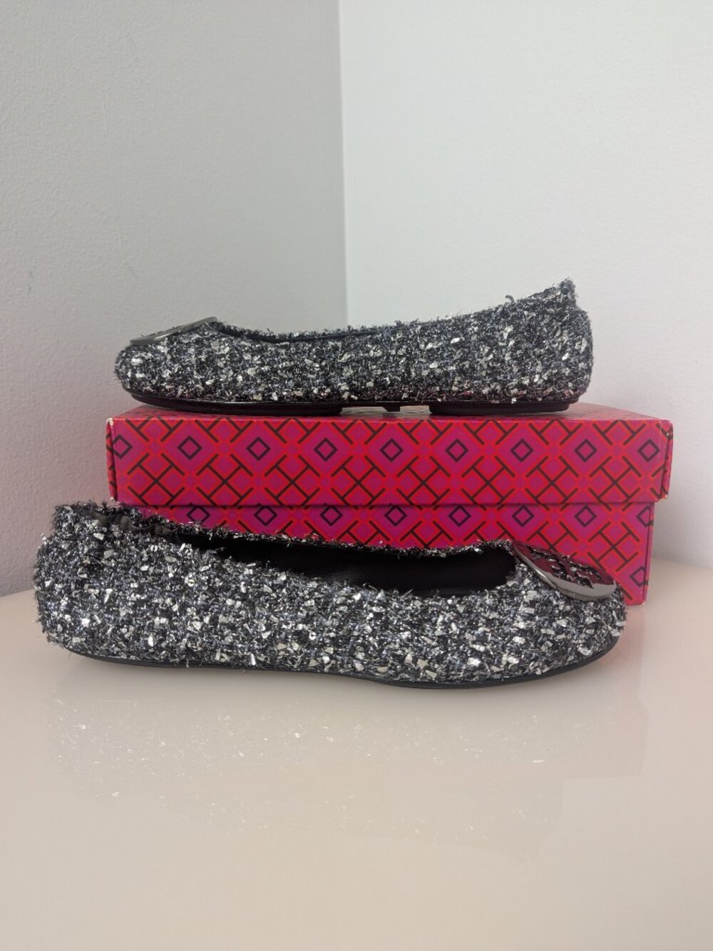 Tory Burch $348 LUREX SPARKLY BLINGY Minnie Ballet Travel Flats Tweed MANY SIZES - Picture 10 of 14